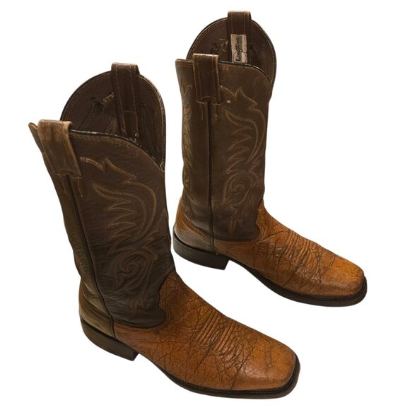 Langstons Cowboy Boots Mens 9 D Two Tone Brown Leather Country Western Wear VTG - Picture 6 of 16